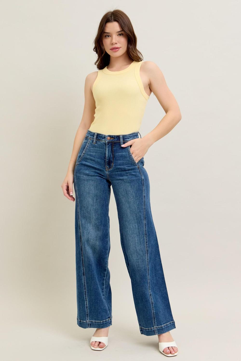 Judy Blue High Waist Trouser Wide Leg Denim Jeans 82656 – Sunshine