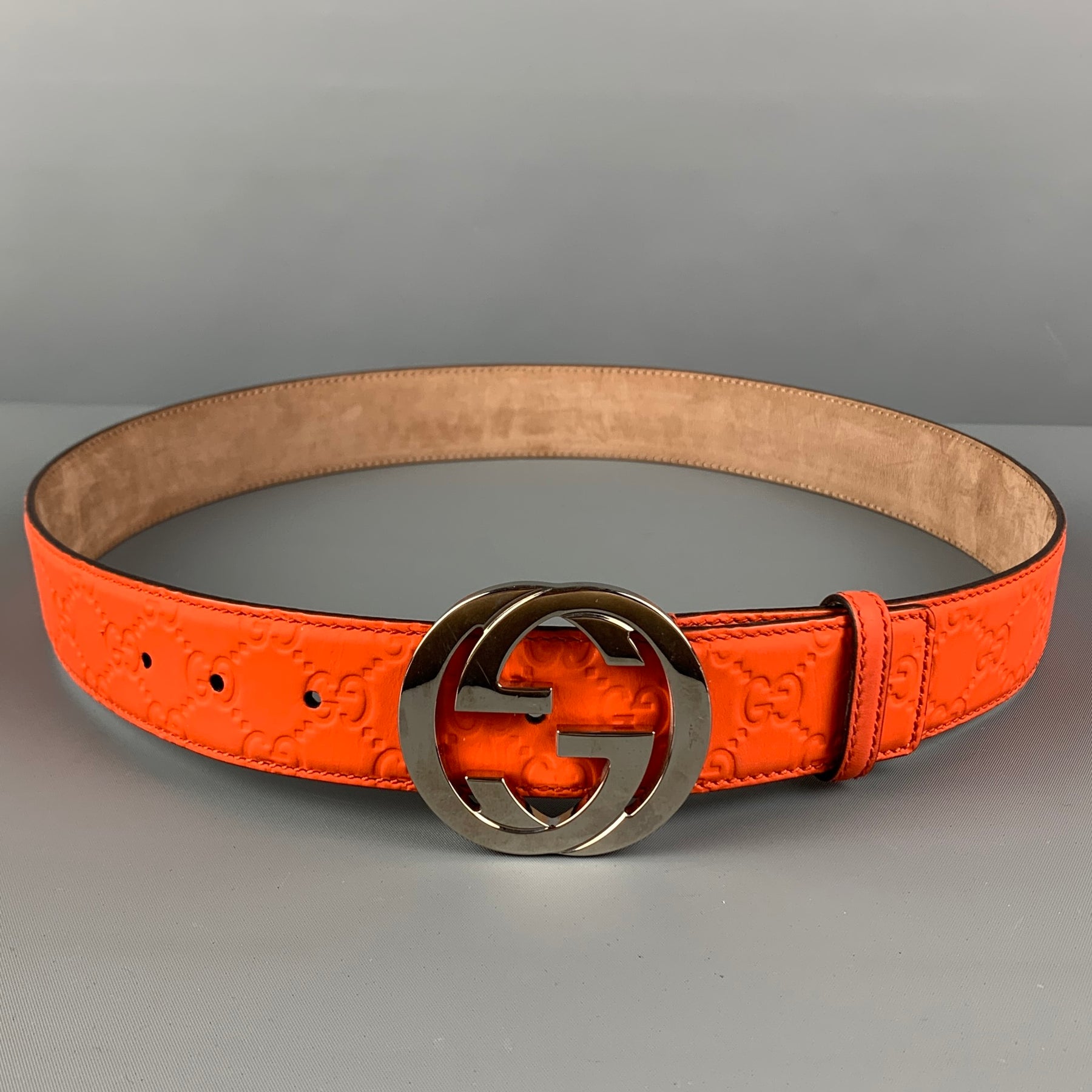 GUCCI Size 40 Orange Guccisima Embossed Leather GG Belt – Sui