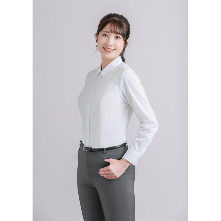 SUIT SELECT×overE/長袖】レギュラーカラーブラウス/ホワイト/形態安定